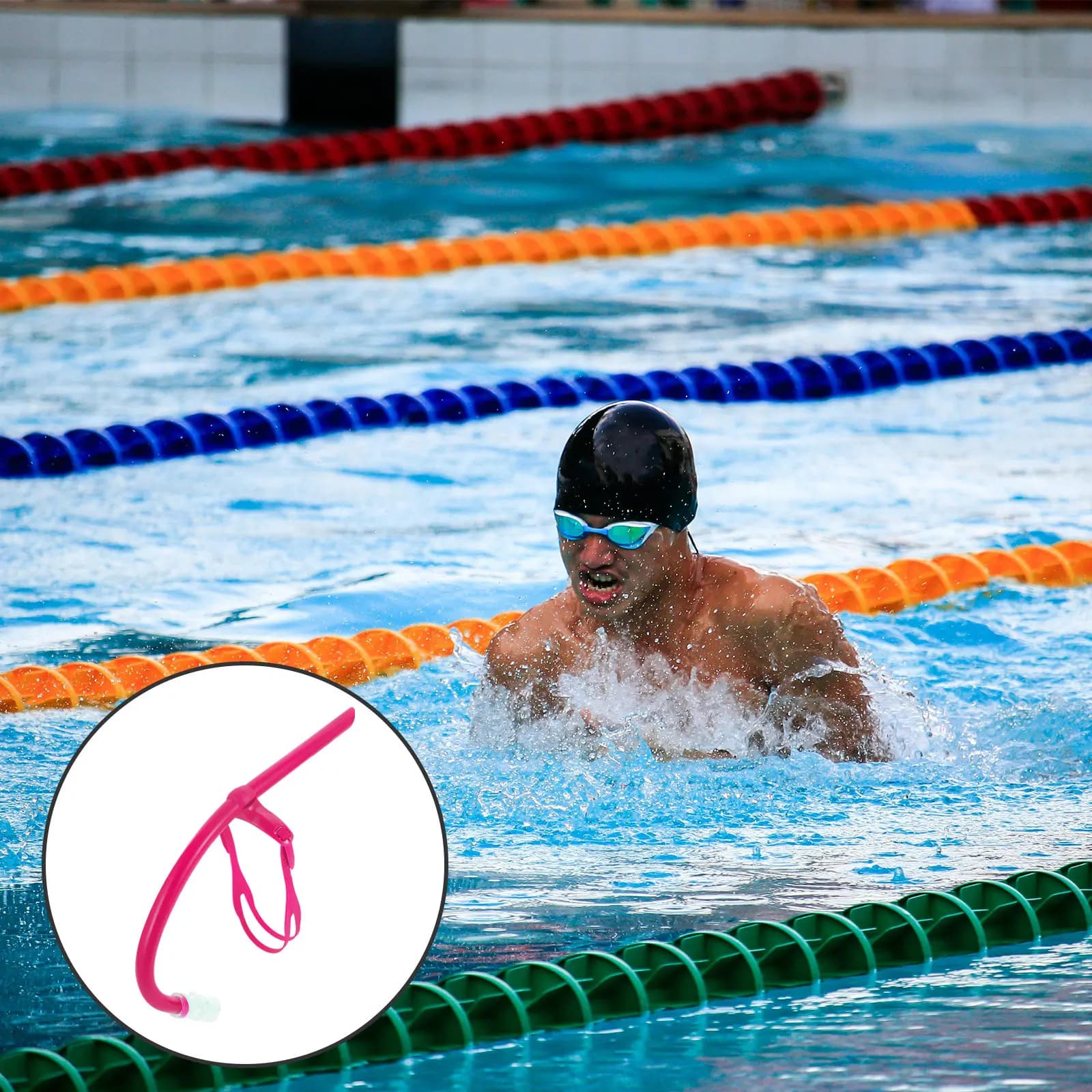 Set Snorkel Frontale per Nuoto a Giri, per Adulti, Allenamento di Nuoto, Flusso d'Aria Confortevole e Senza Restrizioni, Basso Attrito, in Silicone