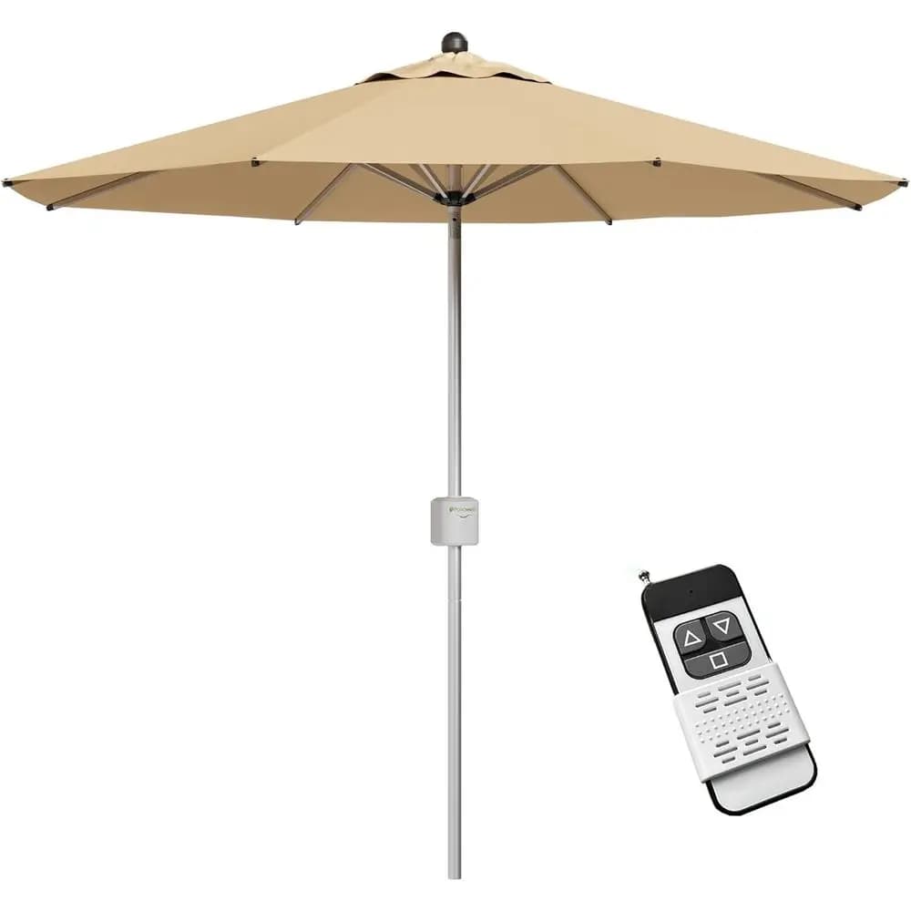 Motorized Patio Umbrella with Remote, Heavy Duty, Removable Power Bank, Suitable for Outdoor, Pool, Garden, Beach, Beige