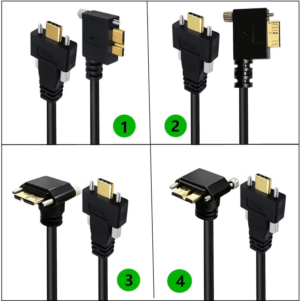Multi Angle Dual Lock Screw Type C Male To Micro USB3.0 B Male Panel Mount Cable 0.6M/1M For Industrial Camera Control Cabinet