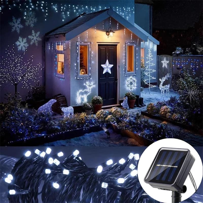 Luci Solari a Ghirlanda per Esterni, Luci a Cascata a LED Solari per Giardino, Luci Fatate per Matrimoni, Patio, Feste, Ramadan, Decorazioni per la Casa