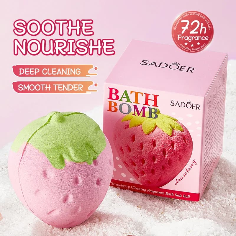 1 pezzo di sfera di sale da bagno profumata alla fragola per una pulizia profonda della pelle, lenitiva e rilassante, rimuove in profondità le impurità, delicata e lenitiva, nutre e rivitalizza la pelle, favorisce il relax di corpo e mente, mantiene la pelle idratata, liscia e morbida, con una fragranza a lunga durata.