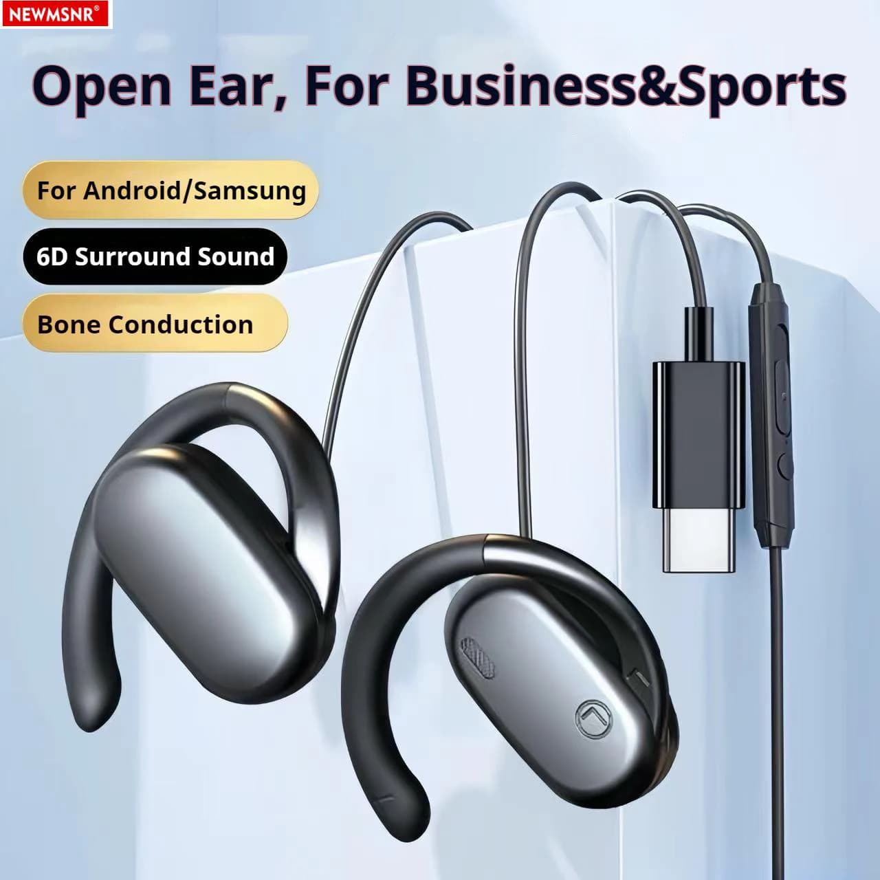 Per le aziende Orecchio aperto Tipo C e cuffie cablate da 3,5 mm Suono stereo Auricolari sportivi Cuffie da gioco con microfono HD Auricolari per Samsung