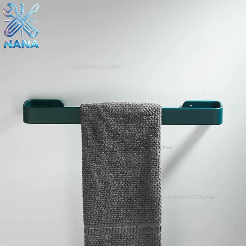 Green Towel Rack Wall Mounted Bathroom Towel Bar Aluminum Nail Free Towel Rack Shoe Rack Shower Single Rod Bathroom Hardware