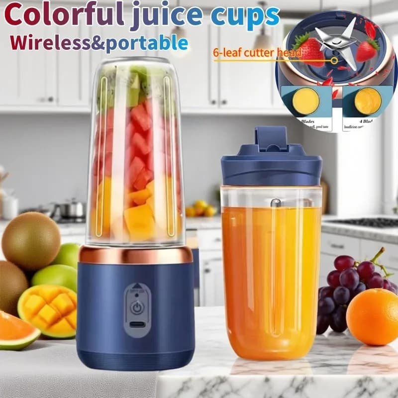 Mini juice extractor Portable double cup juice mixer Wireless compact ice mixer rechargeable via USB for travel and home