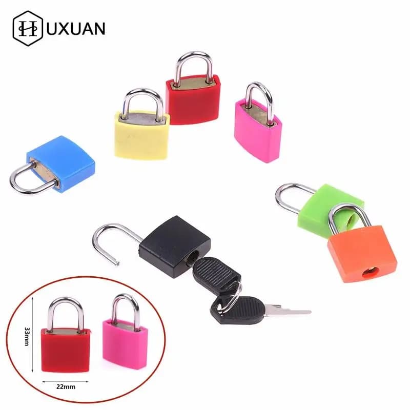 Piccolo Mini lucchetto in acciaio resistente lucchetto da viaggio valigia diario con 2 chiavi custodia in plastica cassetto serrature per bagagli decorazione 7 colori