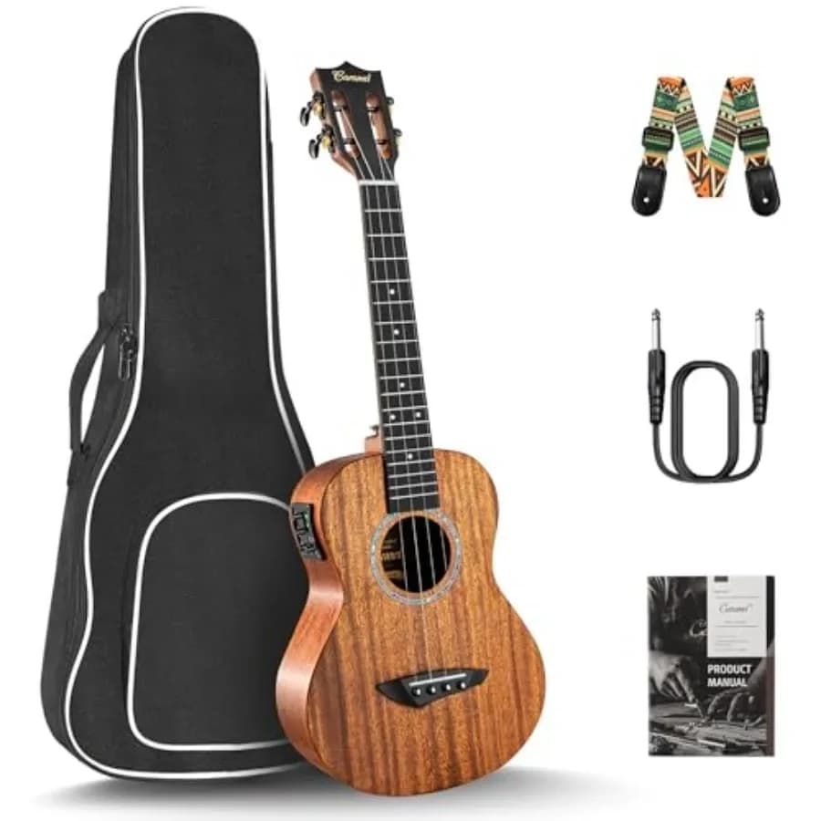 26 inch CT402 all solid mahogany tenor ukulele with LCD color display for beginners, electric uke starter pack including gig ba