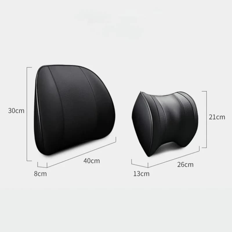 Universal Auto Leather Memory Foam Neck Pillow - Rear Seat Back Headrest Lumbar Support Travel Cushion Cover Car Accessories