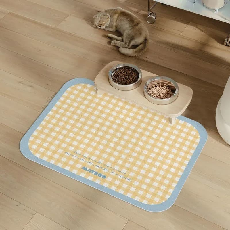 Pet Feeding Mat for Cats Dogs Dirt-Resistant Scratch-Proof Spill-Proof Checkered Non-Slip Easy To Clean Food Water Bowl Mat