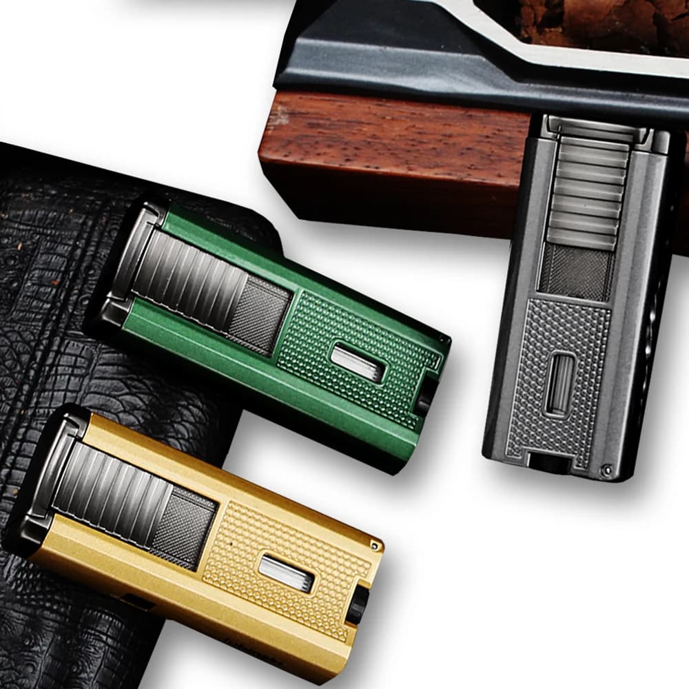 Lubinski Torch Cigar Lighter 3 Jet Flame Butane Cigar Needle Punch Holder Gas Jet Lighter Cigar Accessories