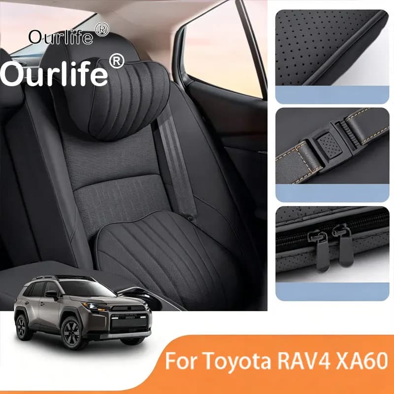 For Toyota RAV4 XA60 2026 2027 Car Neck Pillow Lumbar Support Cushion Memory Foam Breathable Leather Car Seat Pillow
