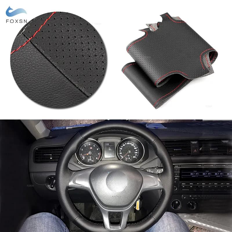 Per VW Golf 7 MK7 Jetta Passat B8 Nuovo Polo Tiguan Sharan Coprivolante cucito a mano Accessori auto in pelle traforata Trim