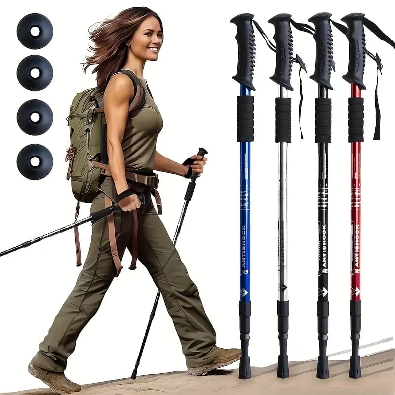 Portable outdoor trekking poles, ultralight rods, aluminium alloy telescopic poles, trekking poles, absorbers, pressure guns