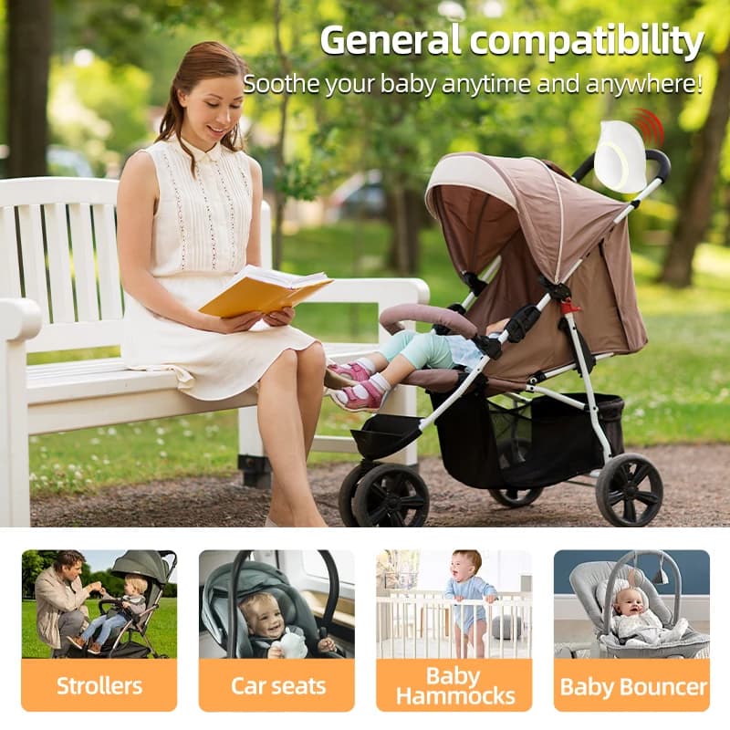 BR12 Baby Stroller Rocker White Noise Bluetooth 5-Level Vibration LED Light Timer 15-60min Type-C