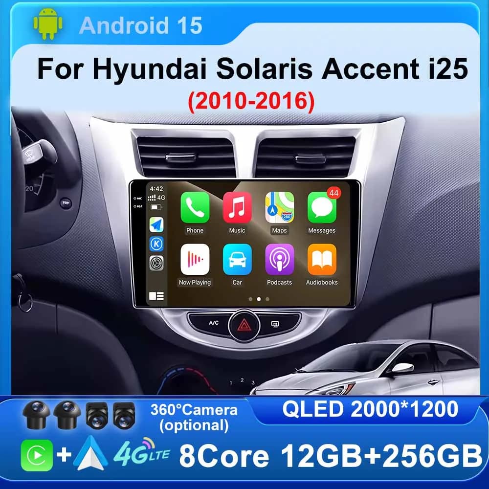 Wireless CarPlay for Hyundai Solaris Accent I25 2010 - 2016 Android Auto Car Radio Multimedia Player WiFi 4G GPS BT Head Unit