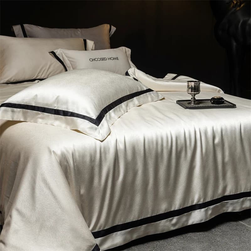 1000TC Egyptian Cotton Luxury Bedding Set Hotel Style Black Contrast Border Jacquard Duvet Cover Set Bed Sheet Pillowcases 4Pcs