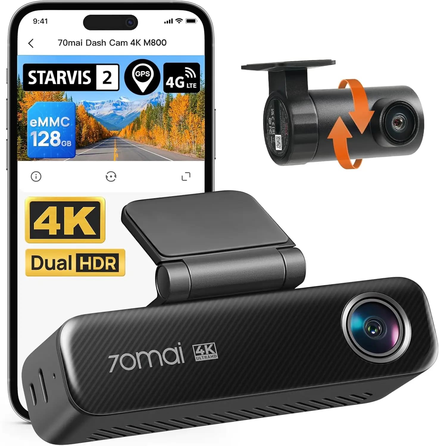 Dash Cam 4K Front and Rear for Cars, STARVIS 2 IMX678 Super Night Vision and Opening F1.7, Dual HDR, 4G LTE Support and 5GHz Wi-Fi