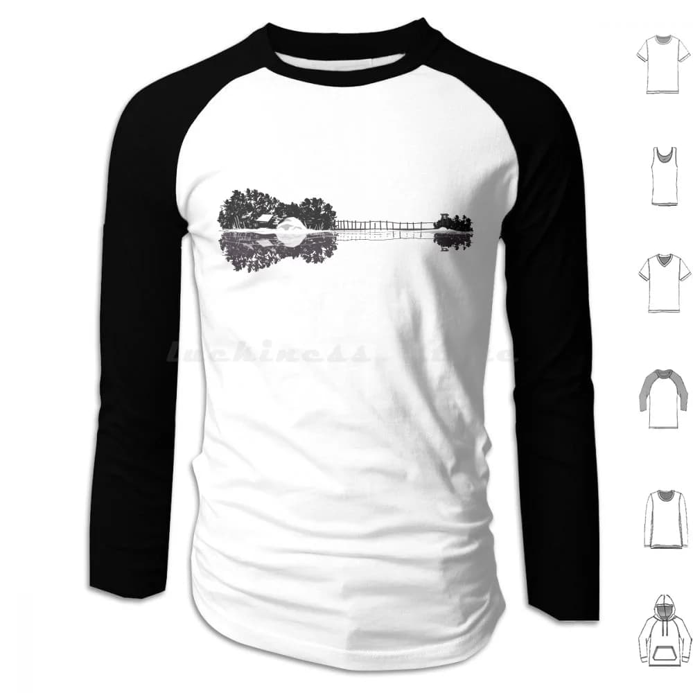 Ukulele Guitar Island Shape Silhouette Art Felpa con cappuccio in cotone a maniche lunghe Ukulele Island Musica tropicale Chitarra Musicista Idee