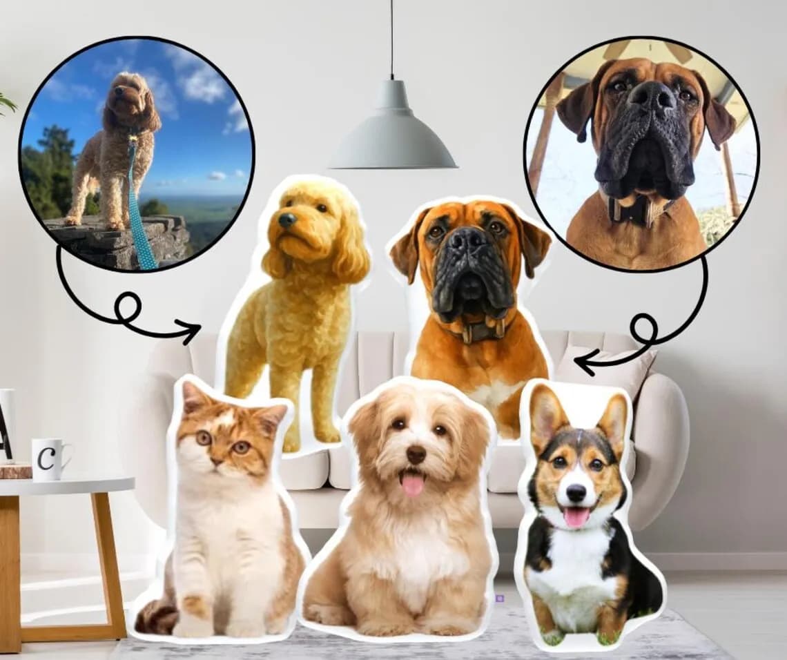 Cuscino fotografico personalizzato con forme realistiche di gatto e cane, regalo in peluche personalizzato per amici, poliestere marrone oliva