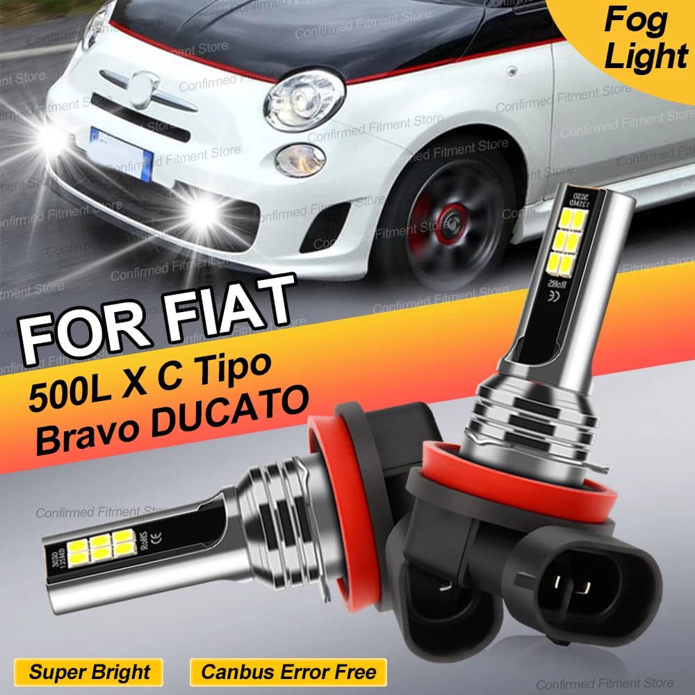2 pezzi Canbus senza errori H11 H8 Auto LED fendinebbia anteriori 6000K luci super luminose lampadina per Fiat 500L 500X Tipo Bravo DUCATO