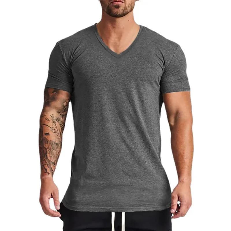 T-shirt da corsa a maniche corte con scollo a V in cotone solido T-shirt da palestra estiva da uomo Abbigliamento fitness T-shirt da allenamento per bodybuilding slim fit