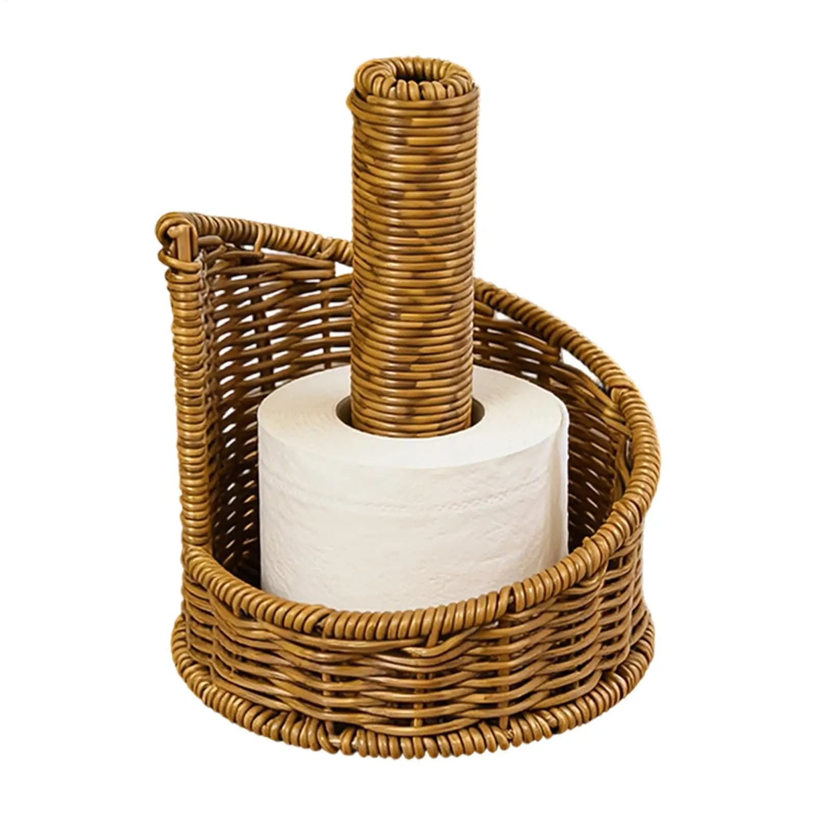 Portarotolo da Bagno Stile Rustico in Finto Rattan, Dispenser Organizzatore per Carta Igienica e Asciugamani per Casa e Bagno