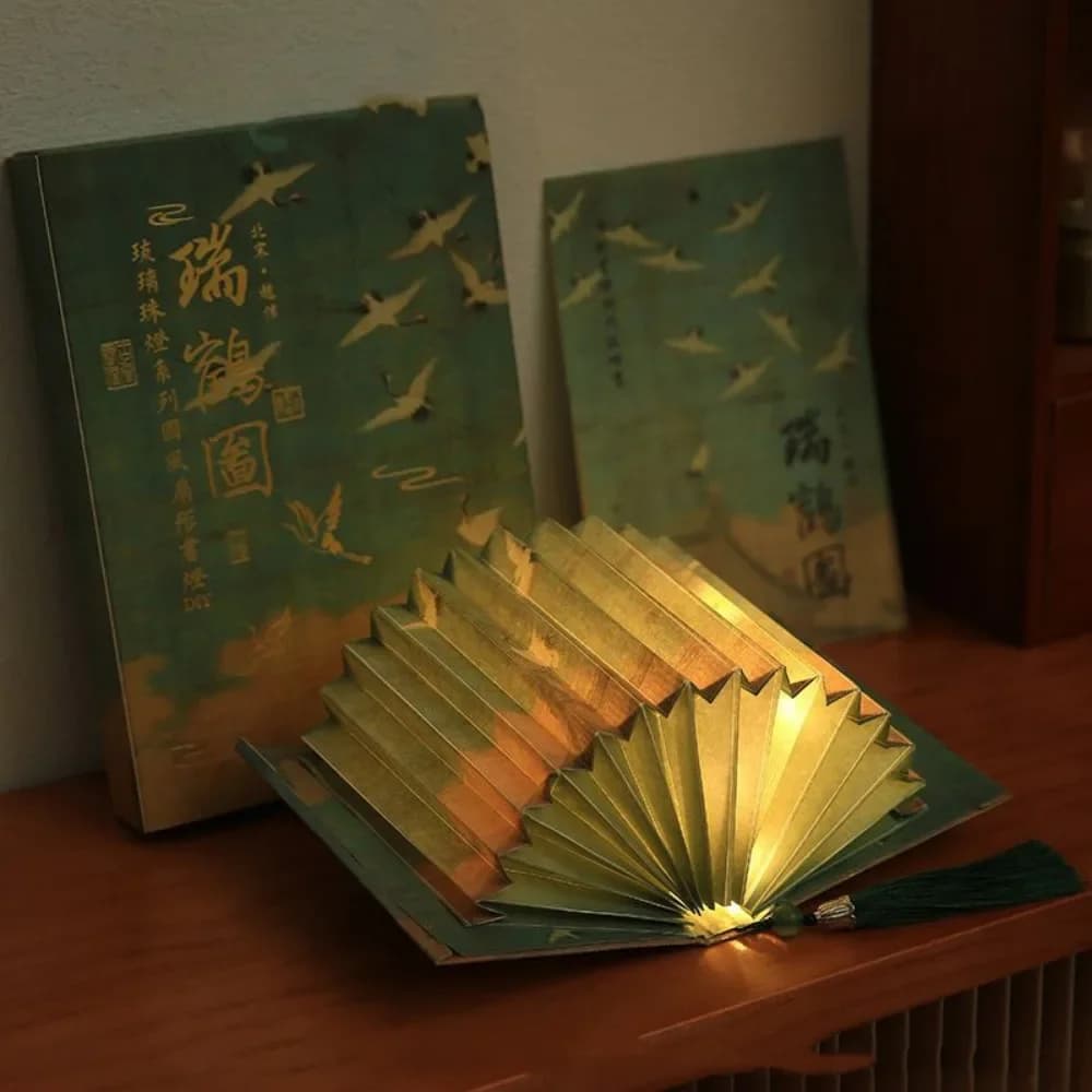Kit Fai-da-Te per Lampada a Libro 3D Stereoscopica, Luce Notturna Pieghevole a Forma di Ventaglio in Stile Antico, Ornamento Artigianale, Materiale per Lampada a Libro Artistica per Casa