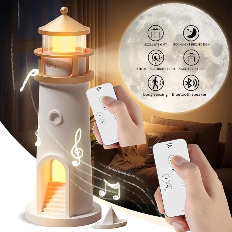 Faro Luce ambientale Proiezione lunare Luci notturne Telecomando Bluetooth Musica Sensore di movimento Regali creativi per decorazioni per il desktop