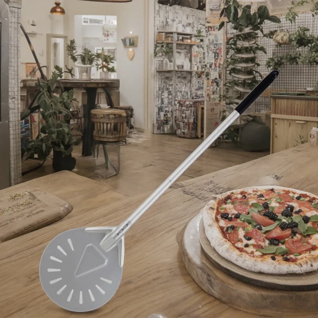 Pala per pizza a testa tonda in alluminio duro anodizzato addensato da 7, 8, 9, 10 pollici con manico lungo rotondo