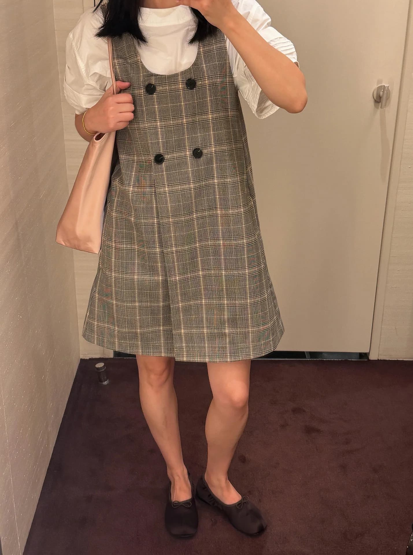 Women's Plaid Crop Top Skirt Vest New Style High Waist A-Line Skirt Commute Friendly No-Sleeve round Neck Double Button
