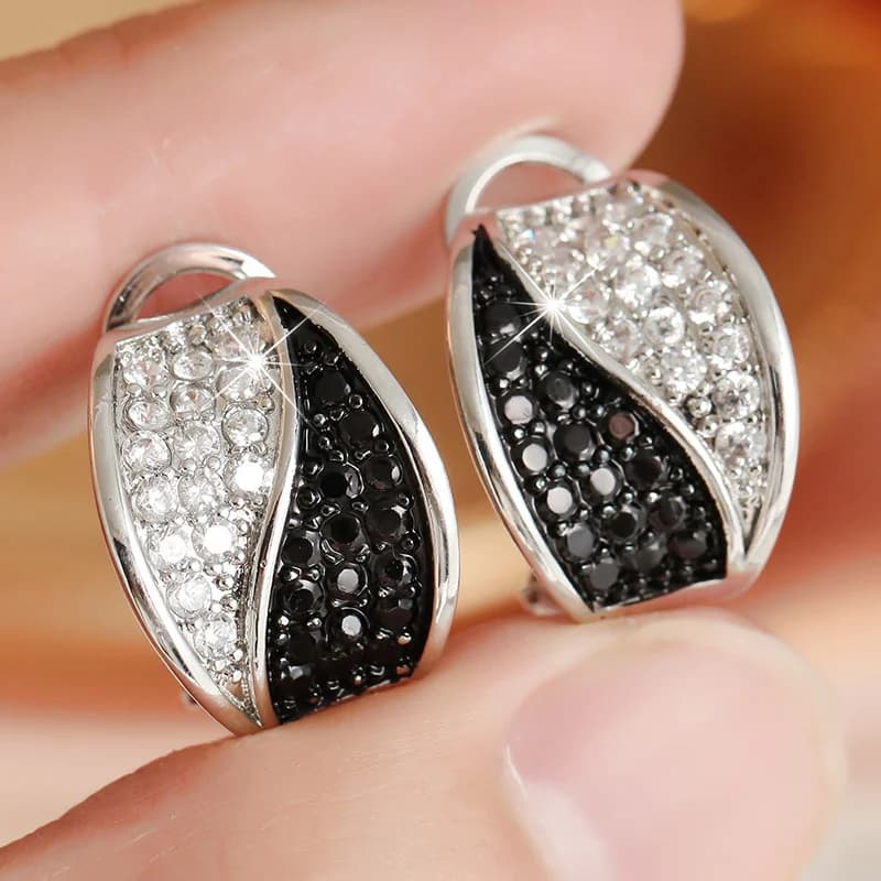 Minimalist Cold Tone Women's Earrings Inlay Black and White Synthetic Zircon Earrings Daily Commute Party Dressing Accessory
