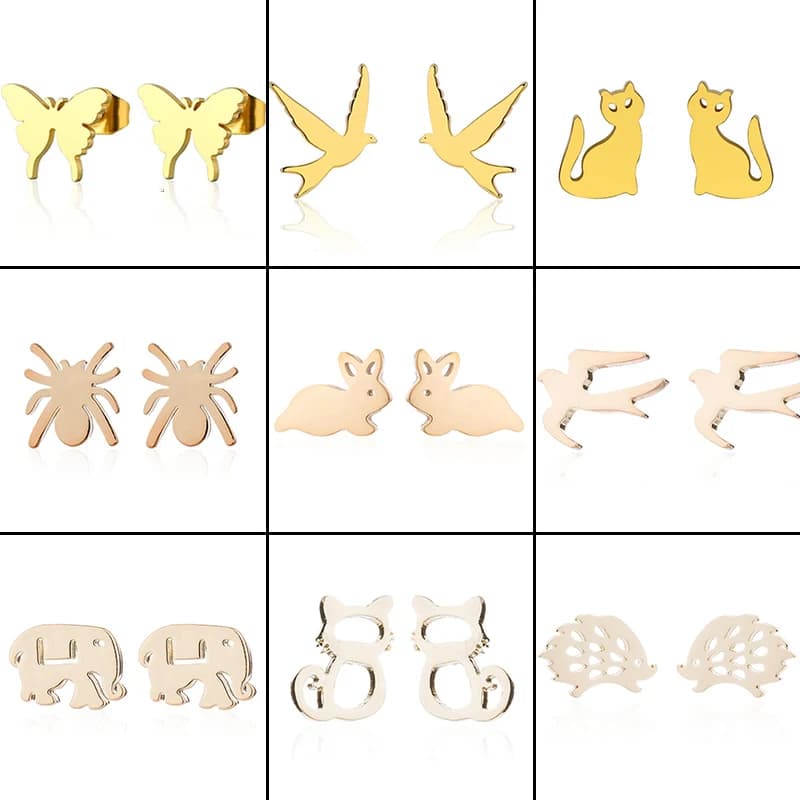Simpatico orecchino di gatto di coniglio in acciaio inossidabile da donna cartone animato elefante riccio orecchio gioielli ragazze accessori per orecchini animali multipli