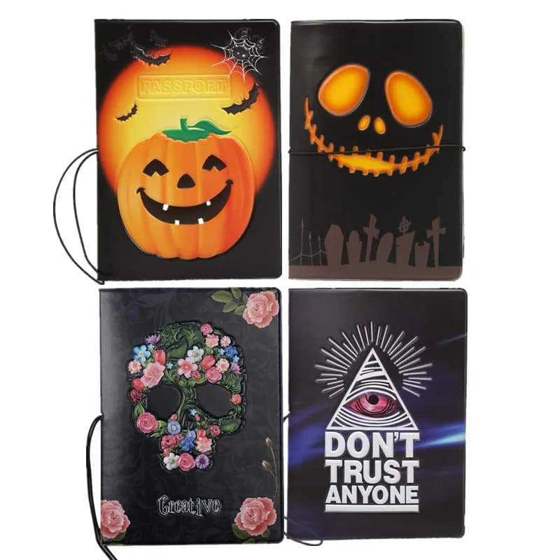 Porta Passaporto Halloween con Occhio Onniveggente e Teschio Floreale, Custodia per Documenti di Viaggio e Biglietti per Uomo e Donna