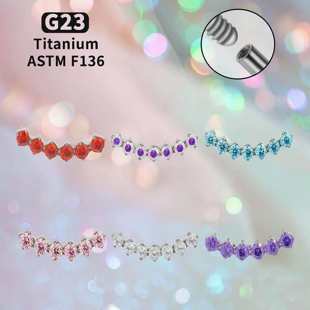 F136 Titanium Labret Piercing Rings Clear CZ Internal Thread Flat Back Studs Earrings for Helix Tragus Cartilage Jewelry