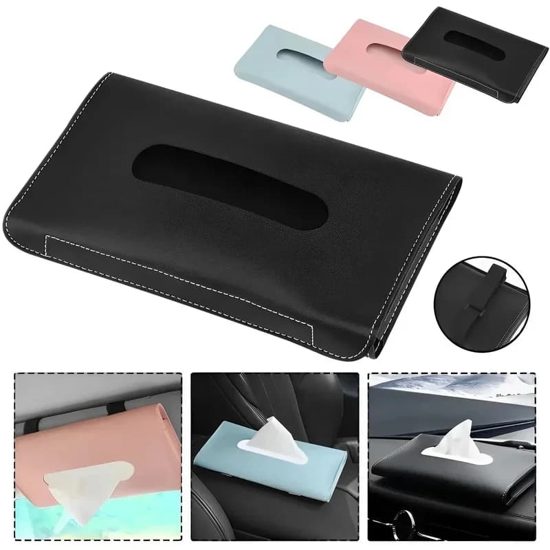 Simple PU Leather Car Tissue Box Car Sun Visor Hanging Tissue Box Holder Dashboard Armrest Storage Organizer Auto Interior