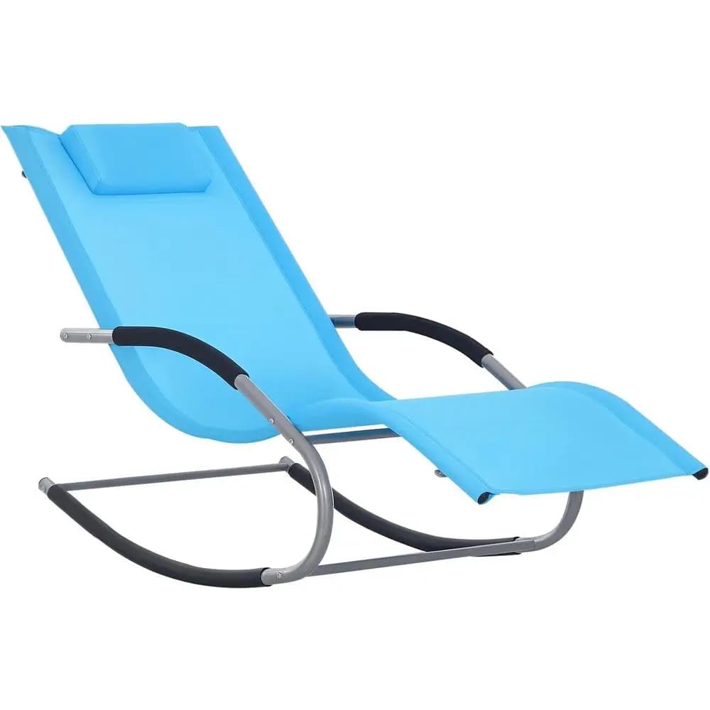 Sedia a dondolo da esterno azzurra resistente alle intemperie con cuscino rimovibile per patio, terrazza e piscina