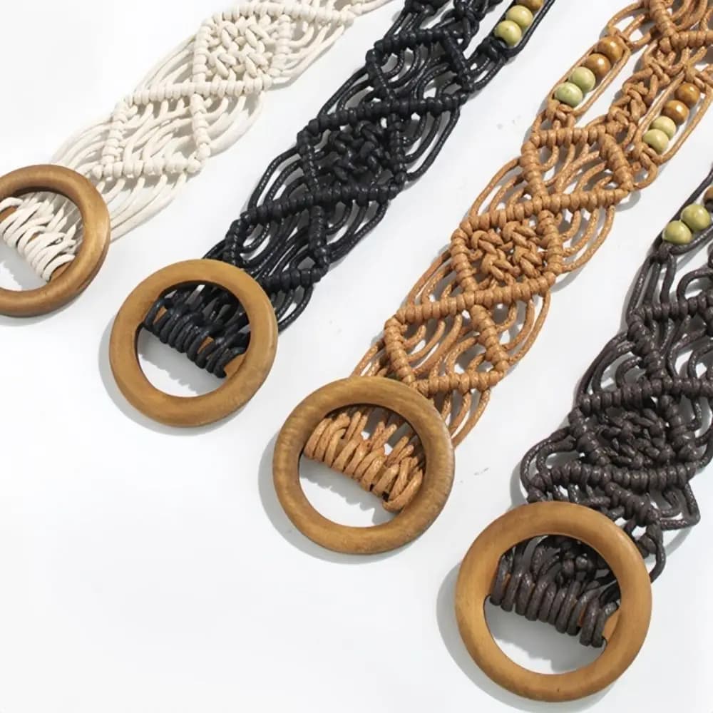 Fashion Woven Weave Belt Wax Rope Retro Ethnic Style Waistband Round Hollow Out Waist Rope Jeans Decorative