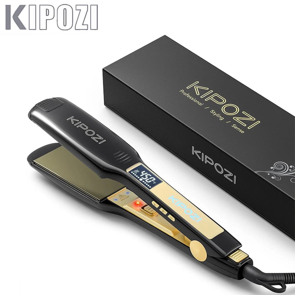 Professional Hair Plate KIPOZI Titanium Iron with LCD Digital Display Instant Heating Iron Double Voltage Hair Clips