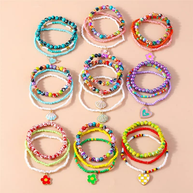 Aihua 3pcs/set Summer Beach Colorful Beaded Bracelets Set For Women Heart Shell Flower Charms Bracelet Bohemia Jewelry Gifts