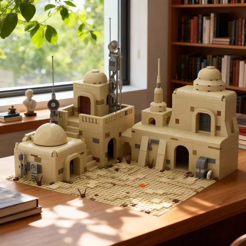 Set di Costruzioni MOC Star Battle Tatooine Street da 1594 Pezzi, Modello Architettonico, Idea Regalo di Natale, Giocattoli Educativi per Bambini