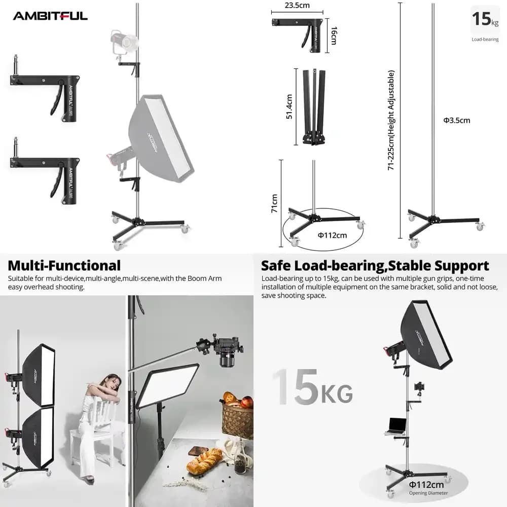 AMBITFUL Stativo per Luci AL250 da 71cm-255cm con Ruote, Attacco 1/4 e 3/8, Treppiede Pieghevole per Flash da Studio e Luci LED