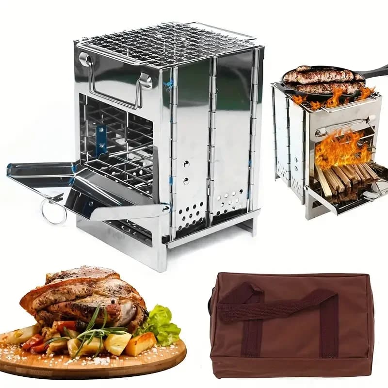 Mini stufa portatile per legna da ardere in acciaio inossidabile per campeggio, Picnic e barbecue-compatta e leggera