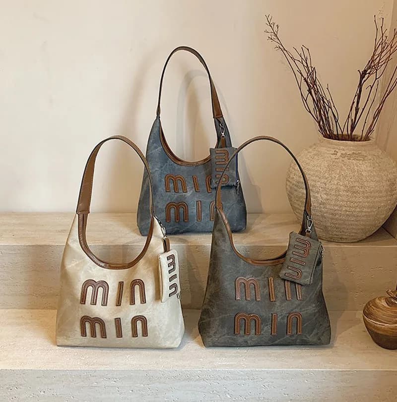 Trendy PU Leather Shoulder Bag Large Capacity Retro Casual Tote Bags Multiple Color with Coin Bag Handbag for Women Girls