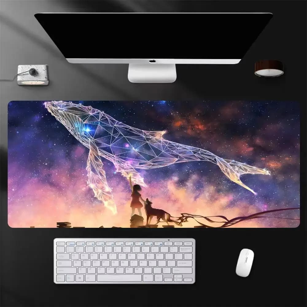Tappetino per mouse W-West Coast Whale, tappetino per mouse grande da gioco, tappetino per tastiera e scrivania per computer con bordi rinforzati