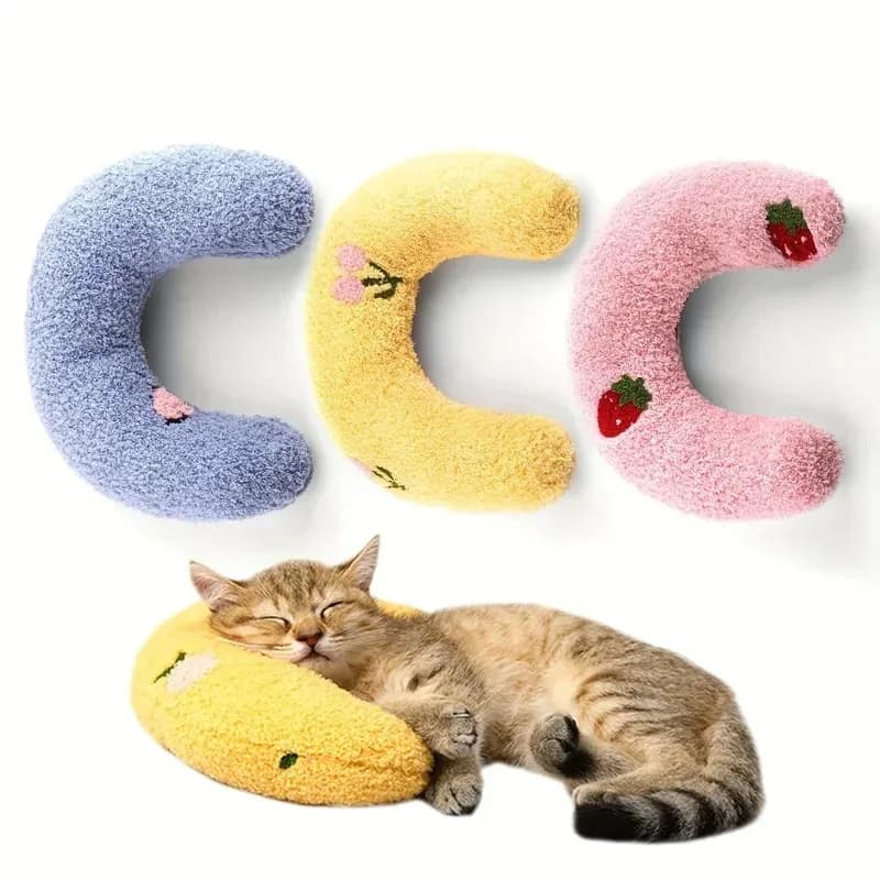 Cuscino a U per Animali Domestici, Morbido Peluche con Supporto per il Collo e Ricamo Decorativo per Gatti, Cani e Piccoli Animali