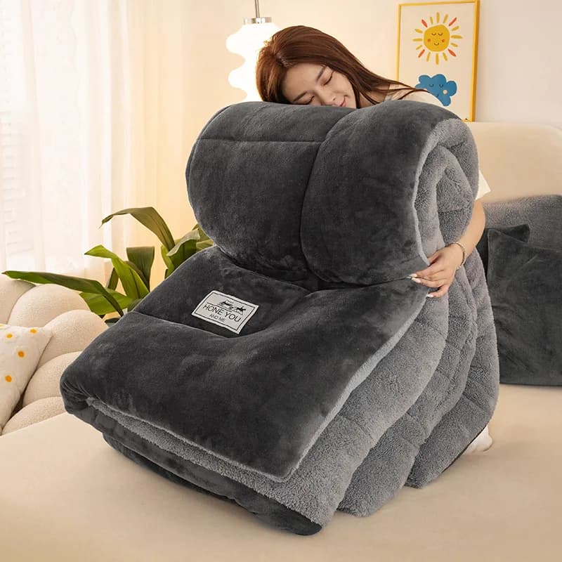 Coperta trapuntata invernale in pile di corallo spesso, piumino in flanella con fiocchi di neve in velluto di latte ponderato, per tenere al caldo il dormitorio degli studenti
