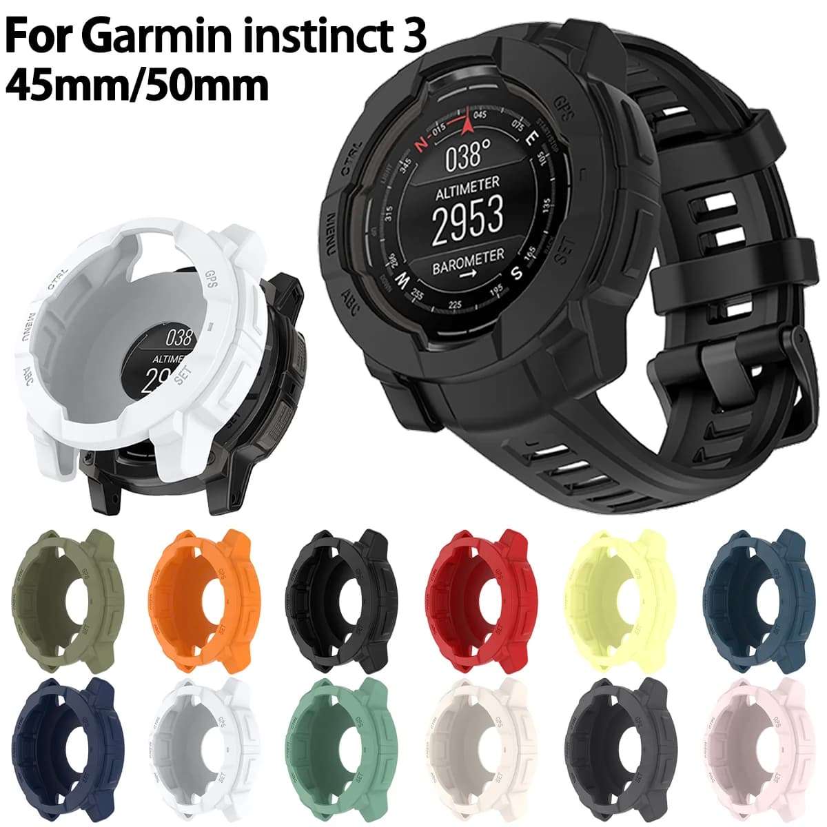 Custodia in silicone per Garmin instinto 3 50MM 45MM Tpu involucro morbido Smart Watch intaglio scala protezione schermo lunetta paraurti guscio