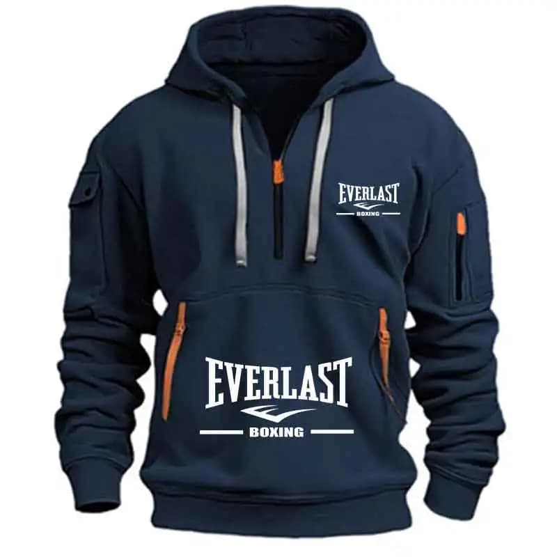 Men's Fashionable Casual Hoodie Long Sleeved Multi-tank Sports Sweatshirt Up Down Print Fitness Pullover with Hot Hood with Half Zip Good