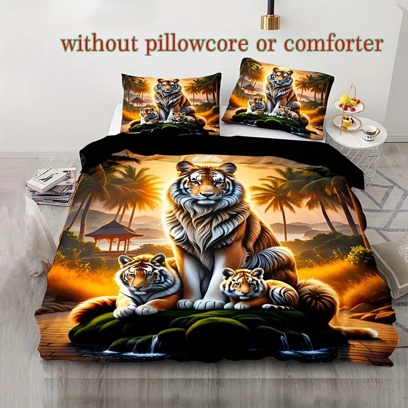 3D Digital Dreamcatcher Tiger Duvet Cover Set (1 duvet cover + 1/2 pillowcases, no inserts) - Soft, Comfortable, Breathable