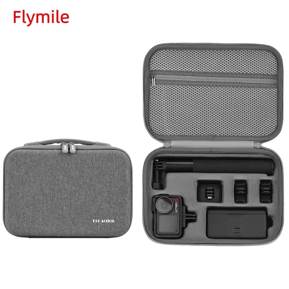 Flymile Borsa di stoccaggio portatile per DJI Action 5 Pro Base batteria antiurto Selfie Stick Borsa scatola protettiva Accessori per fotocamera