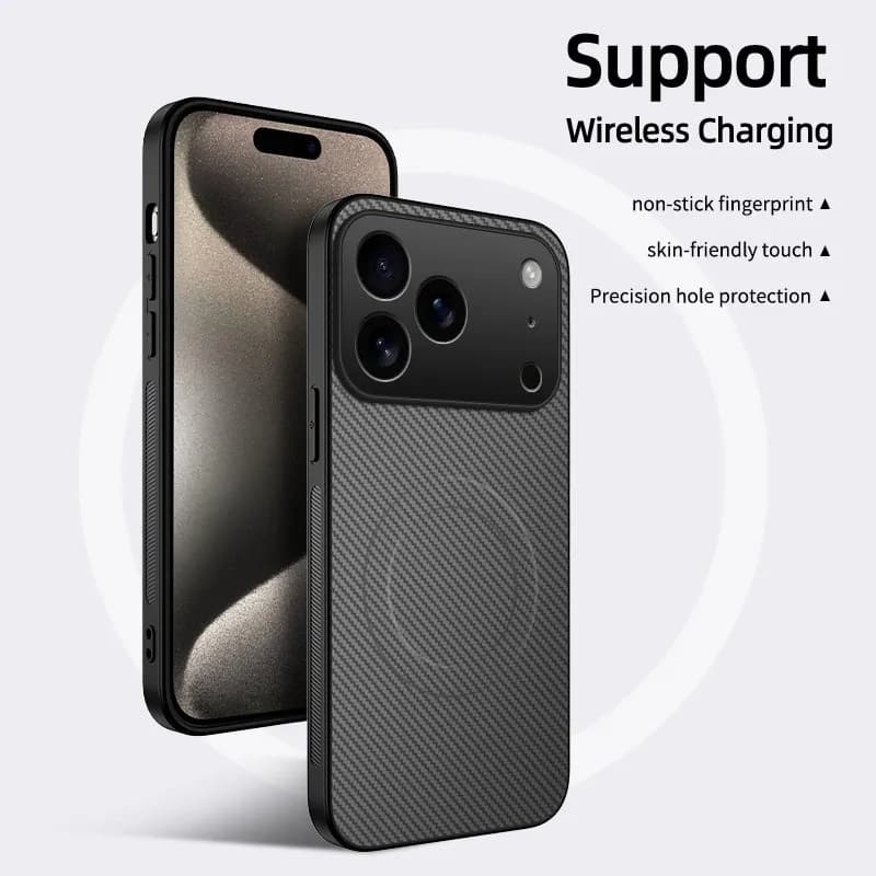 Custodia per telefono con struttura magnetica in fibra di carbonio per iPhone 17 Air 16 15 14 13 Pro Max 16E per cover posteriore protettiva per PC Magsafe
